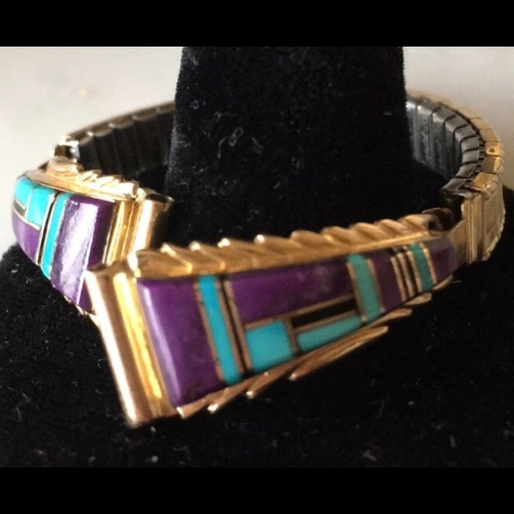 14K Gold Vintage Zuni Native American Watch Tips signed Walley - Picture 1 of 13